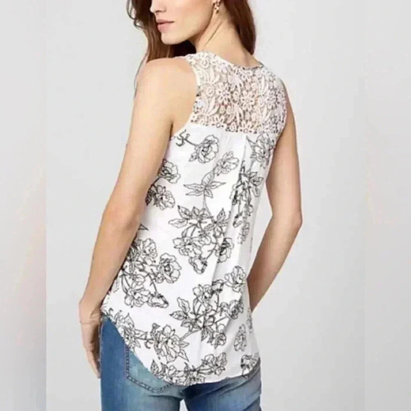Le Chateau White  Brown Floral Sleeveless Lace Top Size Medium - Picture 1 of 10